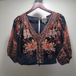 FARM Rio Floral Blouse - Black and Red